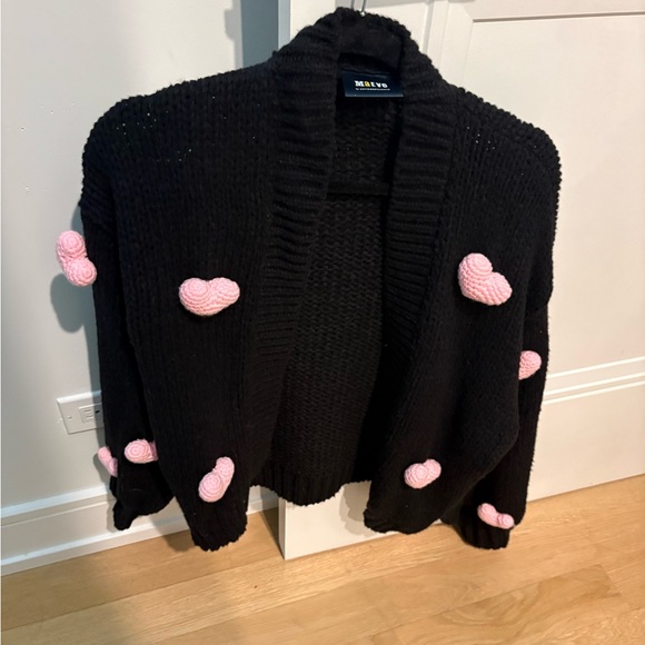 Anthropologie Sweaters - Maeve for Anthropologie one size Black Cardigan with puff hearts